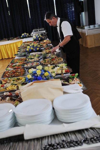 Professional catering buffet with a variety of dishes